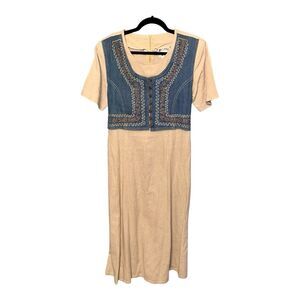 Vintage Monique Fashion Denim Vested Long Shirt Dress Womens Size 12 Cowgirl